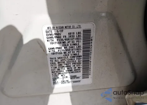 2007 Nissan Murano S from USA, damaged, VIN JN8AZ08T57W526628